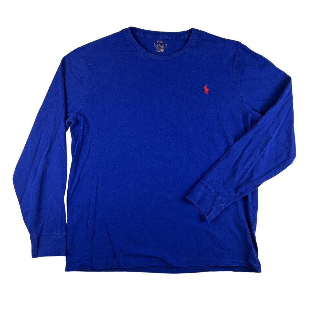 Polo Ralph Lauren Shirt Mens Large Blue Long Sleeve Custom Slim Fit Crewneck